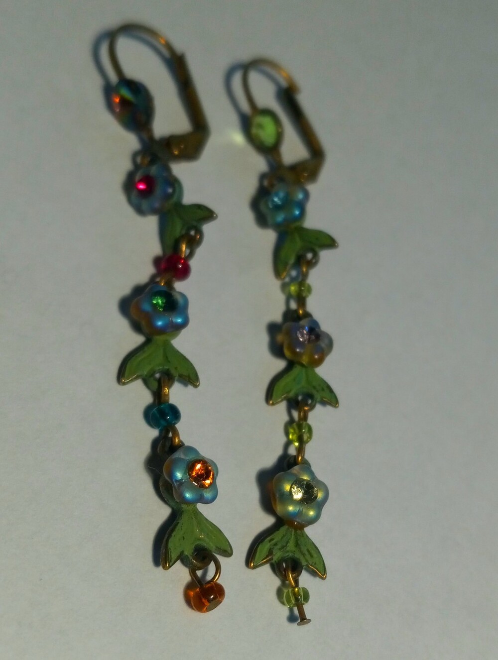 Michal Negrin BronzeBlue and Green Floral Drop Earrings with Multicolor Crystals